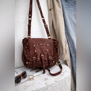 Lucky Brand Brown Leather Crossbody Bag Western Boho Adjustable